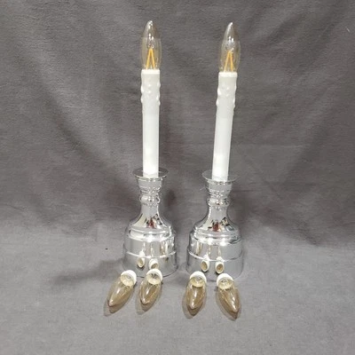 Christmas Window Candles 2 LED Silver Base Flickering Flame Timer Holiday Decor - Image 1 of 4