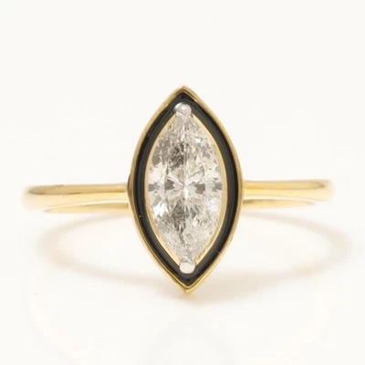 0.70ct Natural Diamond Enamel Ring 14k Gold Marquise Band Stackable Minimalist - Image 1 of 4