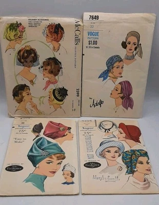 4 Vintage Vogue Hat Patterns Women Sz 22 & One Size Adolfo and John Frederics - Image 1 of 4