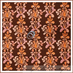 BonEful Fabric FQ Cotton Quilt VTG Orange Brown Fall Flower Stripe Holiday Print - Picture 1 of 9