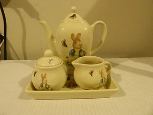 Beatrix Potter's Peter Rabbit Tea or Coffee Pot with Cream and Sugar Set - Picture 1 of 6