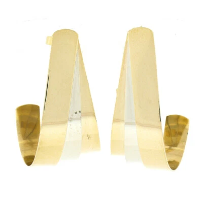 Brincos de punho ventilado de ouro amarelo branco rosa 14k três cores lisas polidas - Imagem 1 de 4