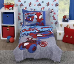 Spidey Toddler Cot Bed 4Pc Comforter Quilt Sheet Set Boys Spider Man Blue - Picture 1 of 7