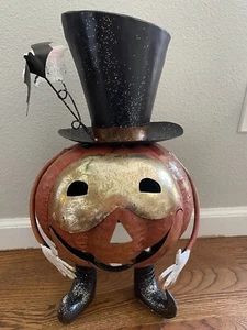 Masked Jack-o-Lantern Iron Halloween Figurine BENEDICT & LEOPOLD PUMPKINS - Picture 1 of 7