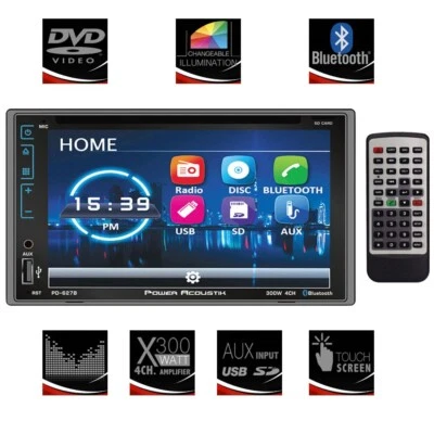 POWER ACOUSTIK PD-627B 6.2-INCH TOUCHSCREEN DVD CD/MP3 CAR STEREO AND BLUETOOTH - Image 1 of 4