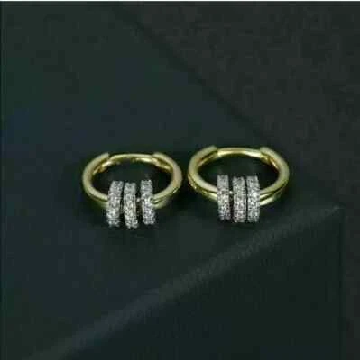 Pendiente aro de diamante de corte redondo simulado para hombre enchapado en oro de dos tonos de 14K plateado Foto 1 de 4