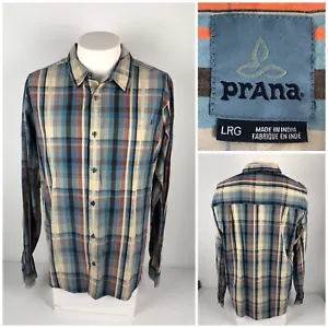 Prana Mens Large Shirt Plaids Check Organic Cotton Multicolor Long Sleeve Casual - Picture 1 of 10