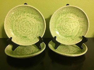 4 PIATTI KEITO TAS IN RILIEVO STUDIO CERAMICA GIAPPONE FOGLIE VERDI 8" FATTI A MANO - Foto 1 di 5