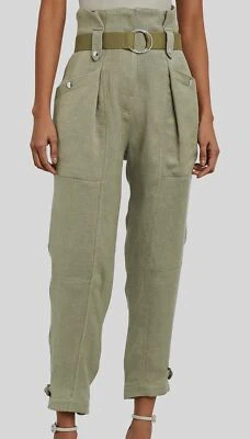 Pantalones cortos plisados tiro alto de lino verde para mujer IRO Mohon $495 talla 36 Foto 1 de 4