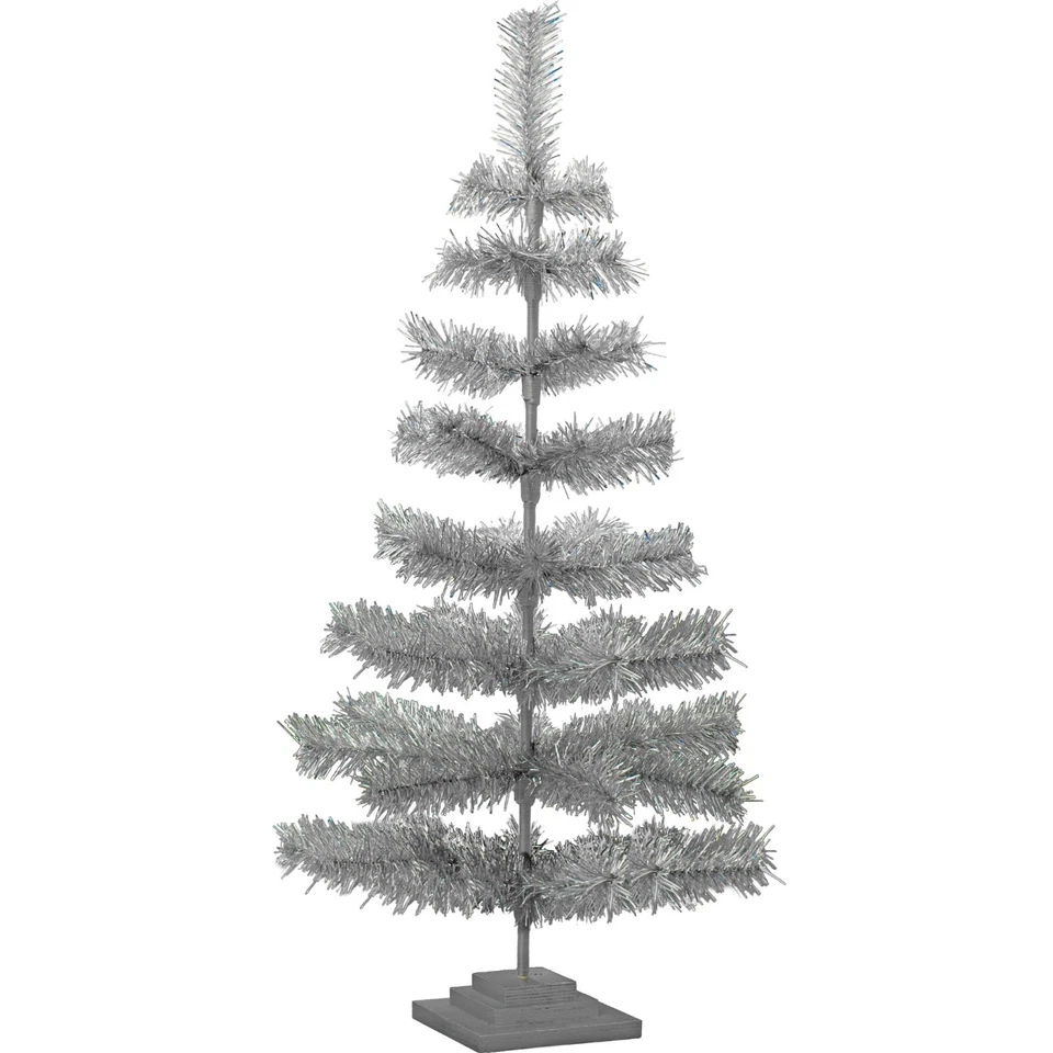 48" Silver Tinsel Christmas Tree Vintage Retro Style XMASS Holiday Decor 4FT - Image 1 of 3