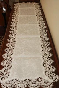 Elegantly embroidered lace top quality WHITE table runner for table or furniture - Picture 1 of 6