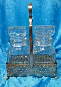 Frascos de ricino de vidrio encurtido con soporte de 9,5" juego completo Inglaterra vintage - Imagen 1 de 12