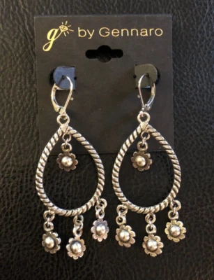 Brincos lustre declaração de moda tom prata cabo oxidado flor 2+" 5989 - Imagem 1 de 4