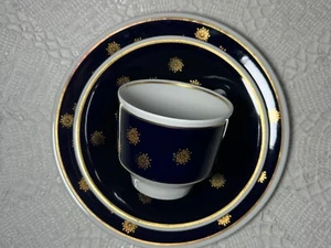 3 tlg. Weimar Porzellan, blaues Tee-Kaffee-Set mit Vergoldung. Echt Kobalt. - Bild 1 von 12