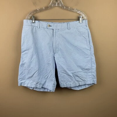 Peter Millar Golf Shorts Men’s 36 X 9 Cotton Blue White Gingham Bermuda - Image 1 of 4