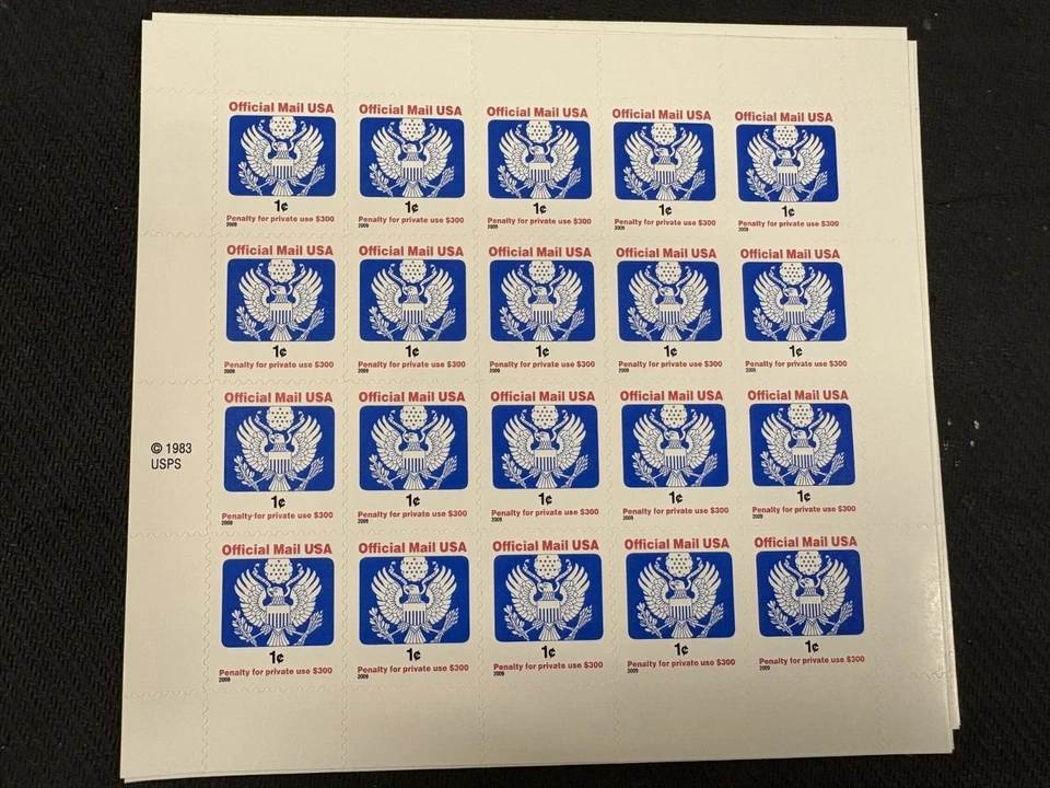 O163 1 cent Eagle official mail full mint sheet of 20 stamps - Image 1 of 1