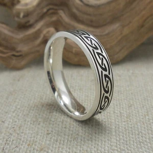 IRISH STERLING SILVER NARROW CELTIC KNOT WEDDING RING Oxidized IRISH BORU SIZE 6 - Picture 1 of 6