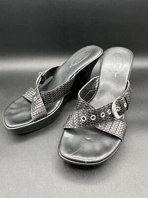 Sandálias anabela pretas CALLISTO biqueira aberta com fivela de strass tamanho 8 Itália - Imagem 1 de 4