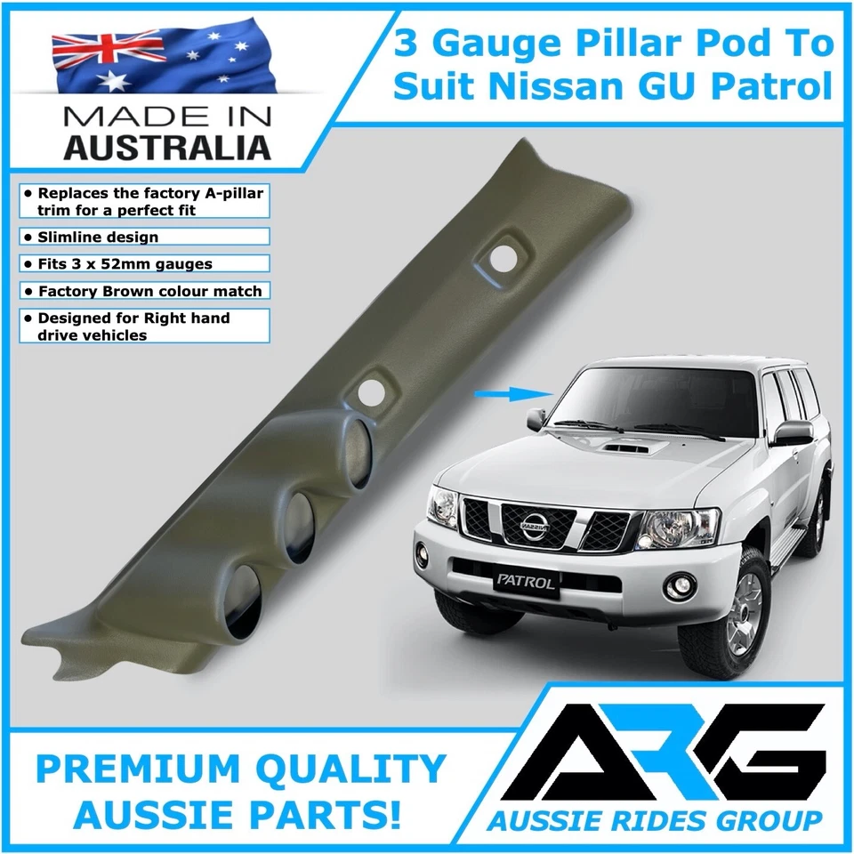 52mm 3 Gauge Pillar Pod In Brown To Suit Nissan GU Patrol 1997-2016 Trim Code K - Image 1 of 4
