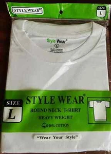 Style Wear T-Shirt - Round Neck White Large - 6 Count - Picture 1 of 3