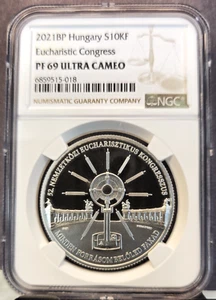 2021 HUNGARY SILVER 10000 FORINT EUCHARISTIC CONGRESS NGC PF 69 ULTRA CAMEO TOP - Picture 1 of 3