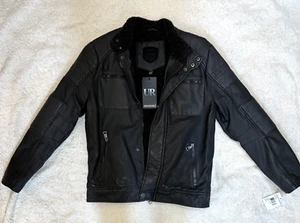 NEW Boys Jacket Charcoal Grey Leather Sherpa Lined Large 14-16 - Picture 1 of 7