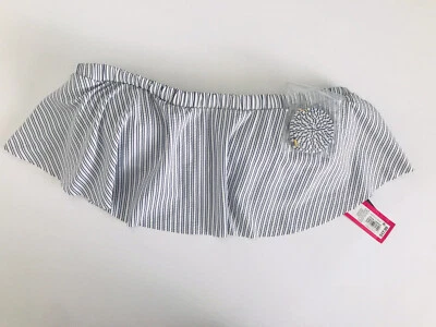 Xhilaration Swimwear Strapless Ruffle Striped Navy Blue/White Size L (8-10) NWT - Image 1 of 4