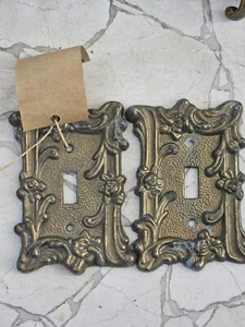 Messing Lichtschalter Platten 2er Set antik schwer Messing etwas Patina - Bild 1 von 8