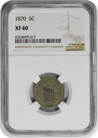1870 Shield Nickel EF40 NGC Cover