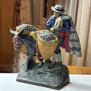 1920s HUBLEY "THE OLIVE PICKER" DOORSTOP 207 Rare 20s Antique Farmer Donkey - Picture 1 of 22