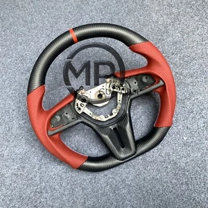 Red Leather Matte Carbon Fiber Steering Wheel Fit For Nissan GT-R GTR 2017-2024 - Picture 1 of 7
