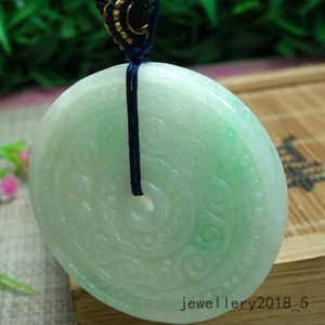 Certified Green Burma 100% natural A jadeite jade Donut Pendant~仿古雕花 平安扣 - Picture 1 of 19
