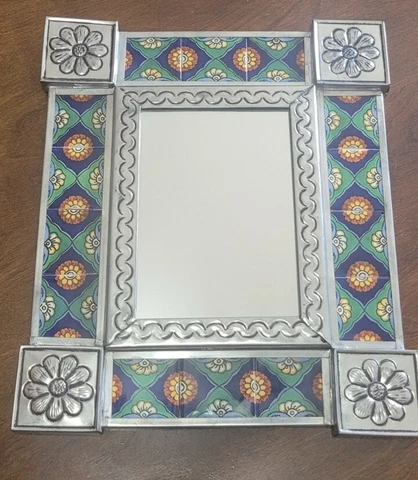Floral Mexico Tile & Punched Tin Wall Mirror Cover