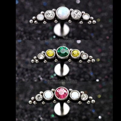 16g Vintage Opal Ear Climber Curve Bar Helix Lip Flat Back Stud Piercing Earring Foto 1 de 4