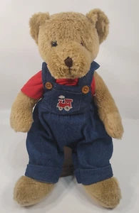 Flowers Inc Luftballons goldbraun Teddybär 13 Zoll Plüsch blau Overall rot Zug - Bild 1 von 1