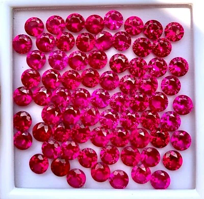 100 Pcs Natural Mogok Red Ruby Round 6.00 MM Certified Treated Loose Gemstone  - Image 1 of 4