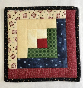 Patchwork Quilt Table Topper Log Cabin Stars Multicolor 9x9 - Picture 1 of 3