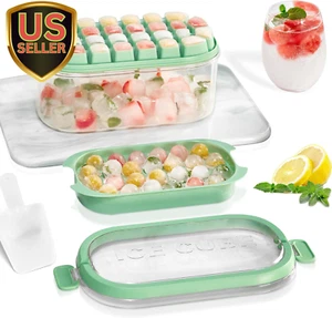 Small Ice Cube Tray with Lid and Bin for Freezer, Easy Release 54 Ice Cube Maker - Picture 1 of 9