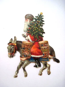 Unique Vintage Christmas Die Cut - Father Christmas Riding A Donkey * - Picture 1 of 5