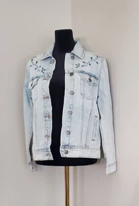 Vecchia giacca jeans blu navy leggera ricamata taglio taglia SMALL Cottagecore - Foto 1 di 10