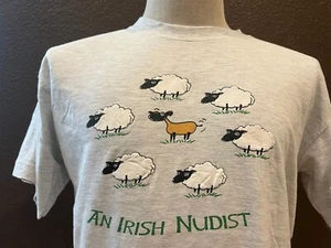 Vintage 90's Irish Nudist Sheep Grey T Shirt Size M - Picture 1 of 3