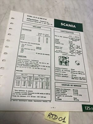 Scheda Tecnica Motore Diesel Scania DII DSIIA (Serie 110 L LS LBS LT) 1969 - Immagine 1 di 3