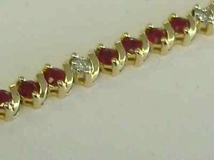 Round Cut 10.50 Ct Red Ruby & Diamond Tennis Bracelet 14K Yellow Gold Finish - Picture 1 of 5