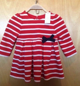 NWT Baby GAP Striped Bow Fit & Flare Dress 6-12 Months Ivory/Navy - Picture 1 of 4