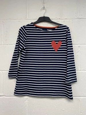 Crew Clothing Company Navy Blue & White Striped Top Heart Detail Size 12 PT  - Image 1 of 4