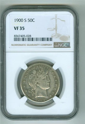 U.S. 1900-S BARBER HALF DOLLAR NGC VF-35 - Image 1 of 2