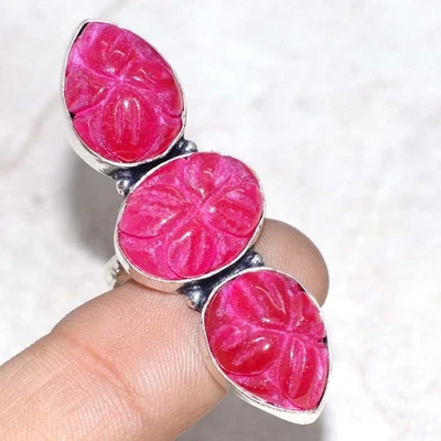 Long Simulated Ruby 925 Silver Plated Handmade Ring US 6 Women Gifts MJ - Image 1 of 3