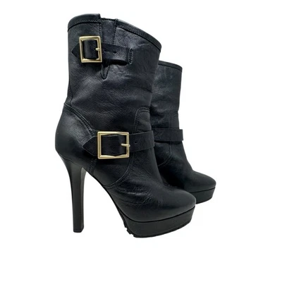 JIMMY CHOO Dylan Media Pantorrilla Cuero Negro Tacón Moto Botas Tacones talla 39 9 Foto 1 de 4