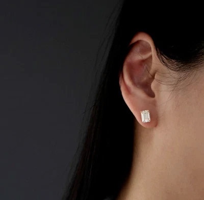 Diamantohrring GLI HRD IGI Lab erstellt smaragdgeschliffene Nieten 1,50 Kt... - Bild 1 von 4