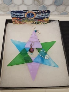 Handmade fused glass christmas Star xmas green purple blue glass 5" - Picture 1 of 2